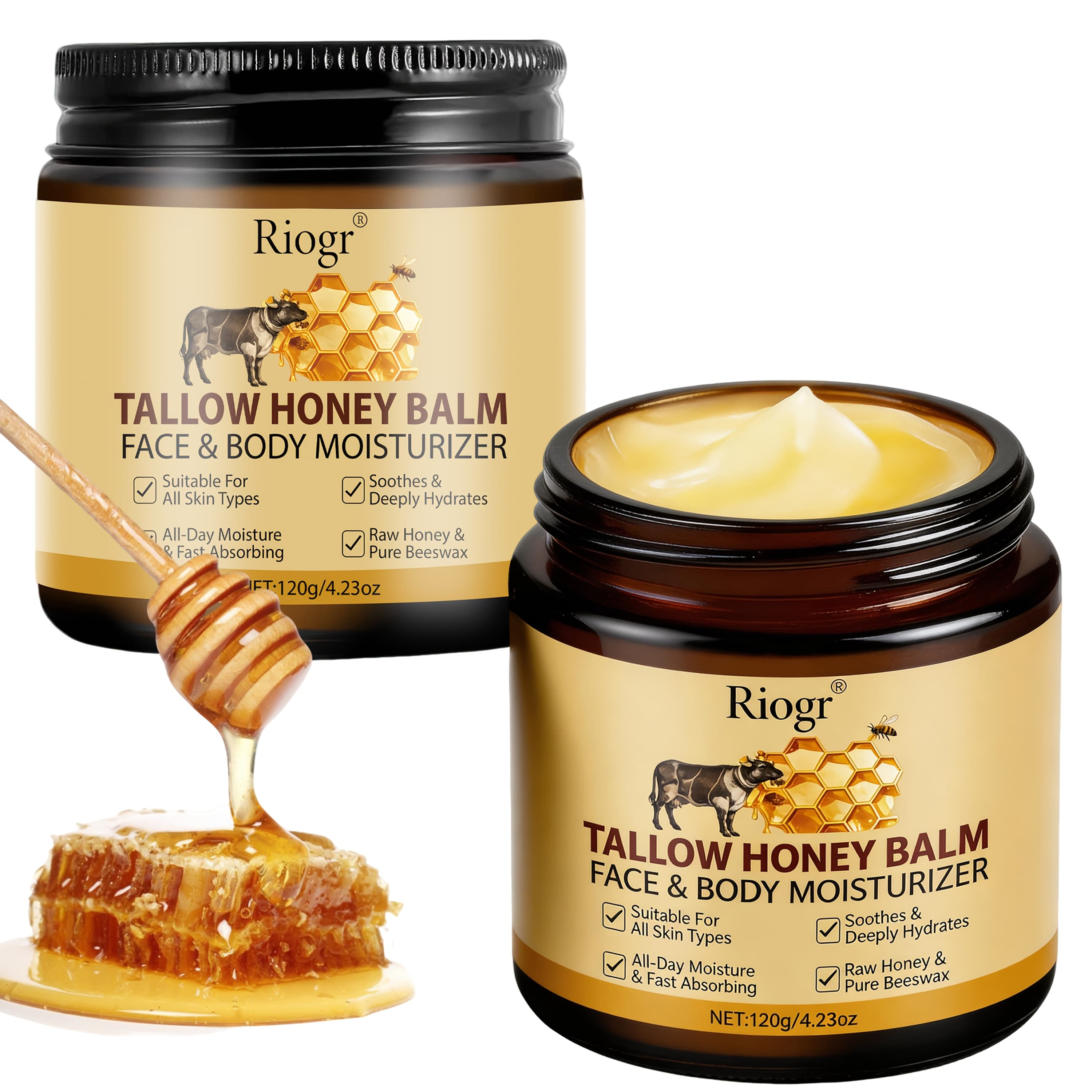 TEMU 100% Grass-fed Beef & Honey Face + Body Cream, Moisturizing For , Hands, Grass-fed Beef , Moisturizer, Minimalist Formula, Hydration, Suitable For Types Of Men And Women.honey & Beeswax