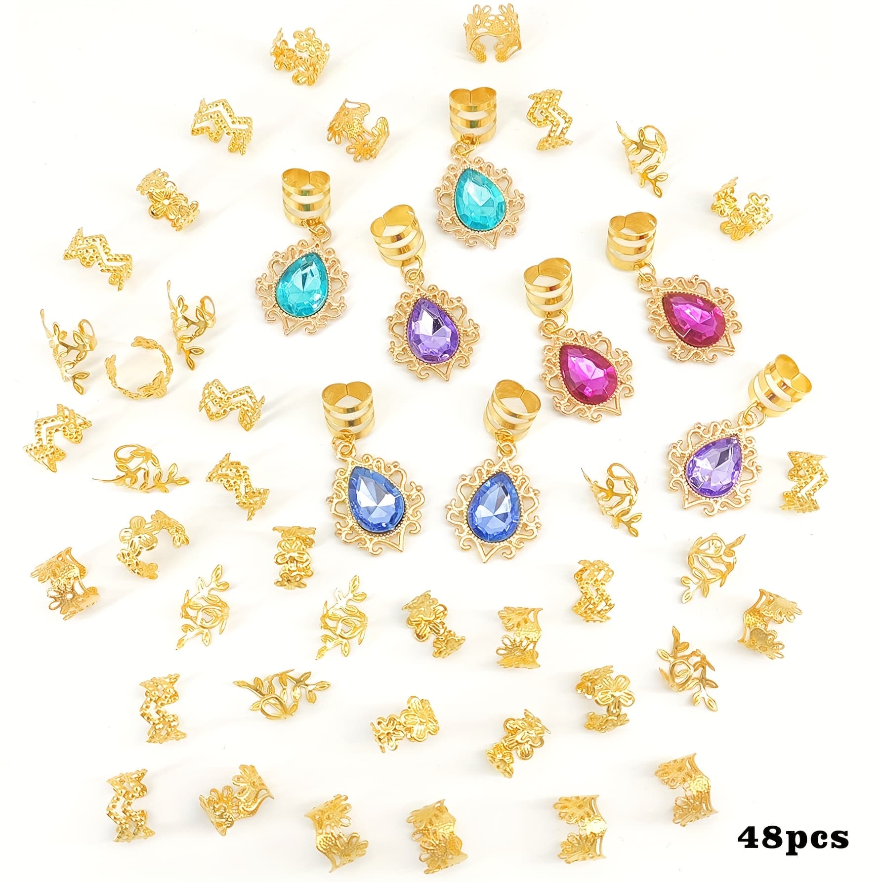 TEMU 48pcs Gorgeous Gemstone Dreadlock Hair Jewelry Accessories For Braids Gifts For And For Dances And Parties Music Festival