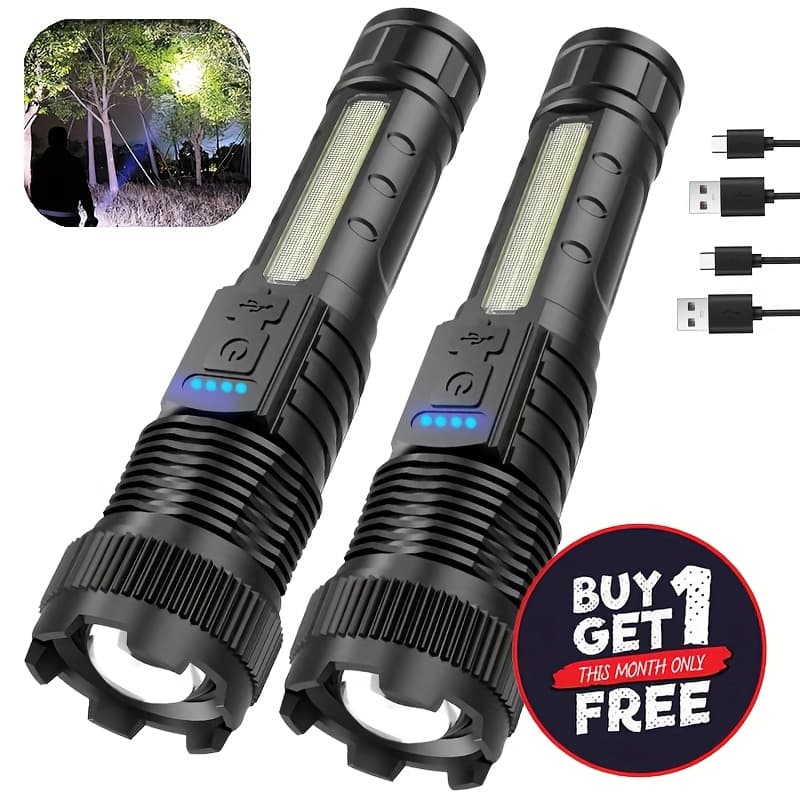 TEMU 2 Pack High Rechargeable Led Flashlights Multifunctional Torch With 6 For Camping Hiking