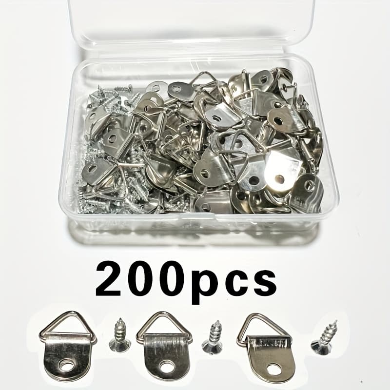 TEMU 200-pack: 100 Hooks + 100 Screws. Triangular Metal Picture Hangers With Screws, Small Wall-mounted Frame Hooks For Artwork Display, Small Hanging Rings, Small Hooks, Utility Hooks