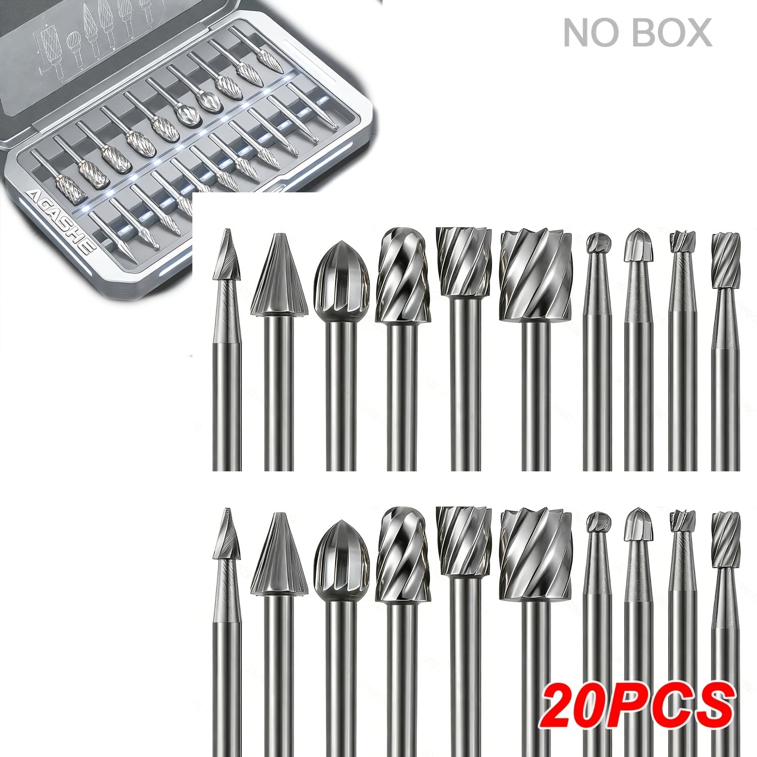 TEMU 20pcs Rotary Burr Set, Single- Cutting Planer Heads, Woodworking Engraving Tools For Grinding, Polishing, Carving Wood, Metal, Stone, Fit Electric Drill, Durable Milling Cutter Heads