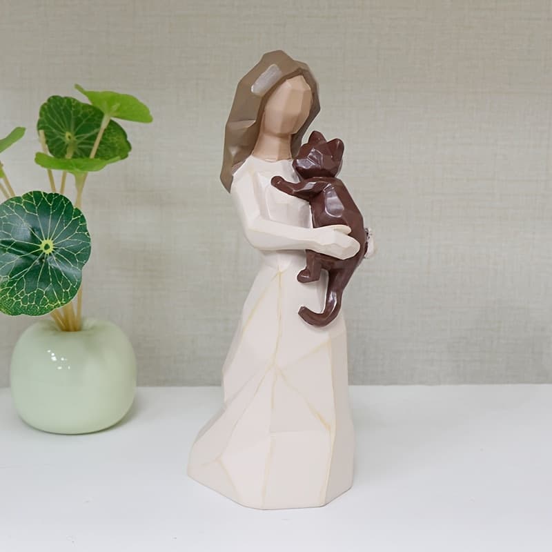 TEMU Feline Souvenir Gift, Resin Cat Lost Gift Girl And Cat Statue In Our Hearts A Feline Souvenir Gift