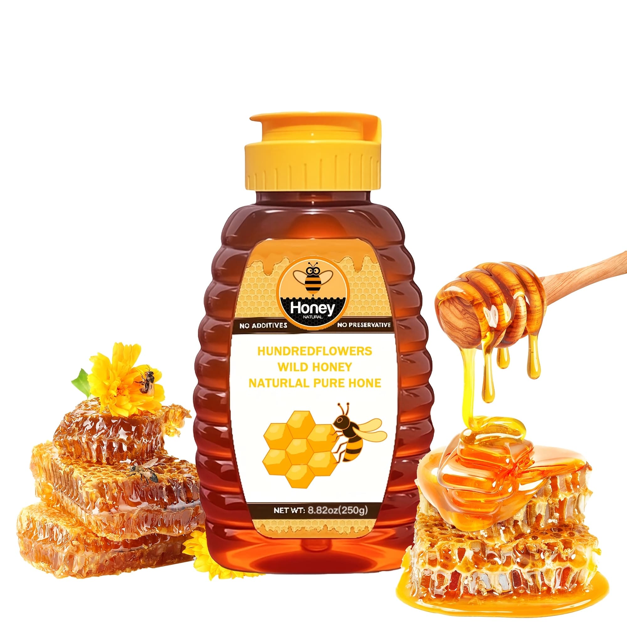 TEMU Bulk Honey - Unprocessed Natural Sweetener, Chemical-free Pure Honey Suitable For Vegan Diet & Keto Lifestyle, Healthy Sugar Substitute, Bulk Pack (8.82/12.6 Ounces)
