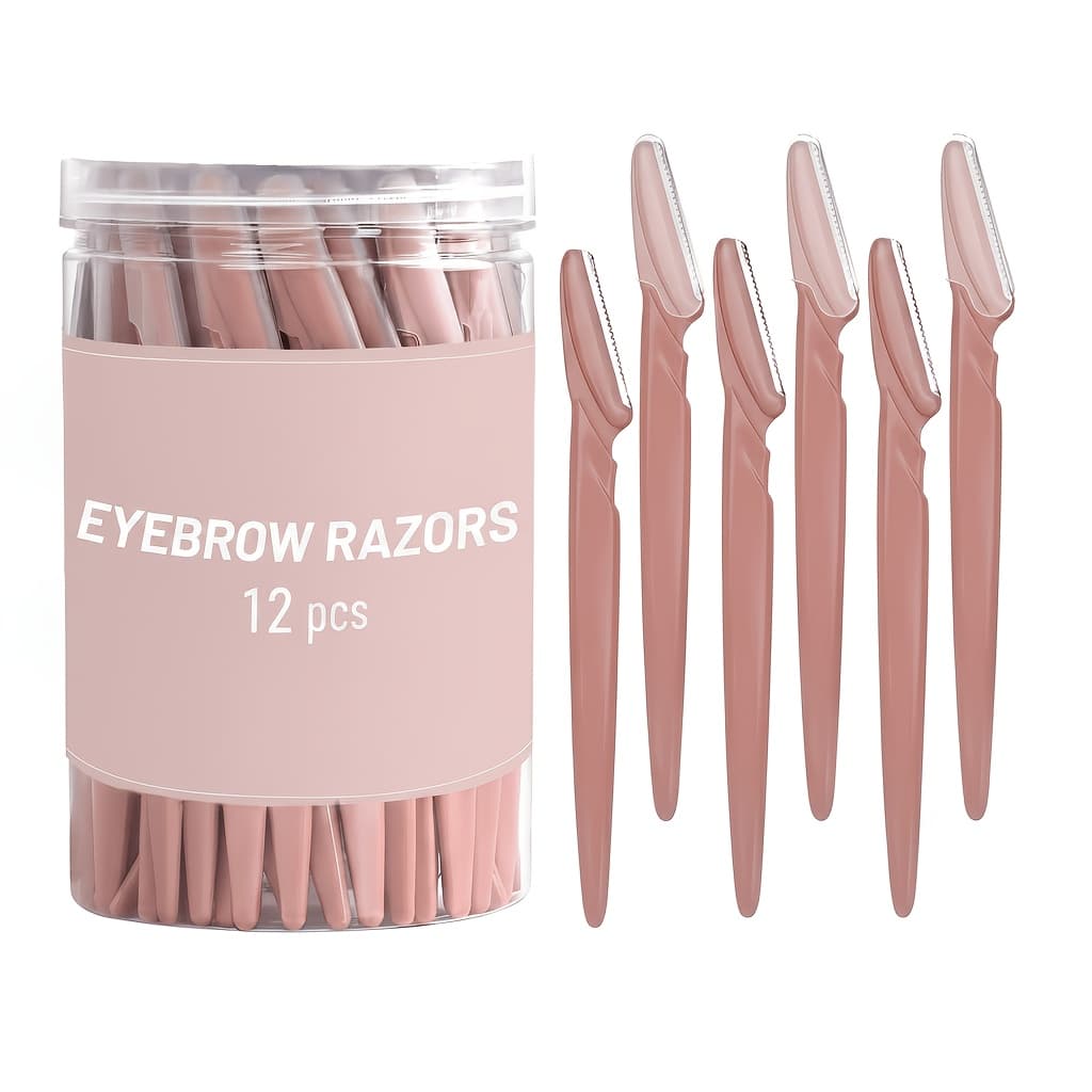 TEMU 12pcs Facial Razors, Stainless Steel Eyebrow Shapers & Remover, For Women Men Beginners Face Lip, Portable Travel Beauty Grooming Tools With Cover