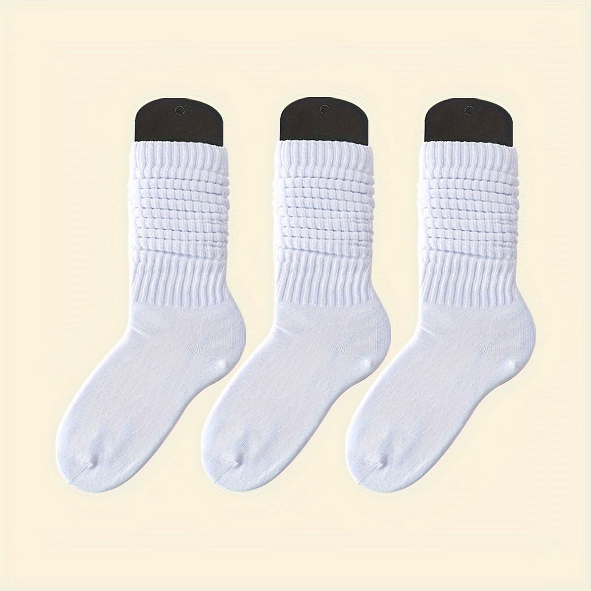 TEMU 3 Pairs Of Women's Mid-calf Socks In Black, White And Gray Solid Colors, Spring And Autumn Fashionable And Versatile Simple Heel Socks