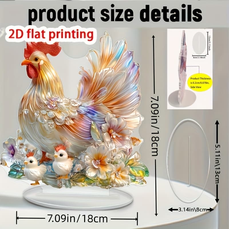 TEMU 2d Flat, 1pc 2d Flat Acrylic Acrylic Chicken Coop Desk Jewelry-colorful Glass For Decoration Ideal Gift For Family Housewarming Party , 2d Flat