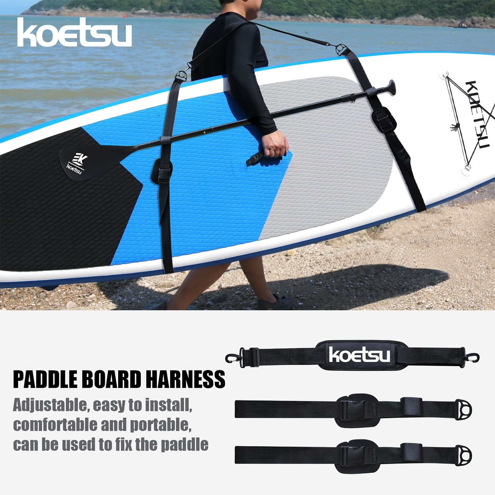 TEMU Koetsu Adjustable Sup Paddle Board Shoulder Strap - Comfortable Surfboard Carrying Belt - Ideal Transport Accessory