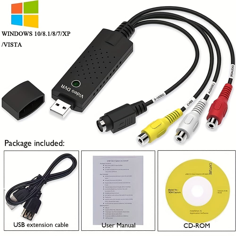 TEMU Vhs To Digital Converter, Usb 2. 0 Audio Video Capture Old Vhs Mini Dv Hi8 Dvd Vcr To Digital Converter For , Pc Support Windows 2000/10/ 8/7/ Vista/xp/