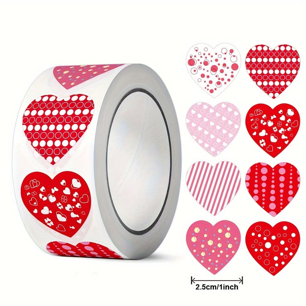 TEMU 500pcs Roll Love Heart Stickers, Round Paper Labels For Scrapbooking, Gift Packaging, Birthday, Party, Wedding Stationery - Single Use