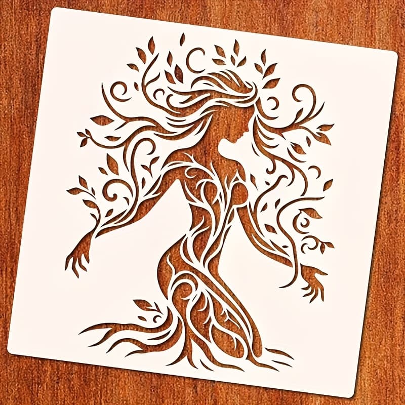 TEMU 1pc Large 11.8-inch Reusable Plastic Female Life Tree Stencil - Art Template With Intricate Branches & For Diy Wood Plaque, Wall Hanging, Fabric Crafts, Home Decor Art Projects