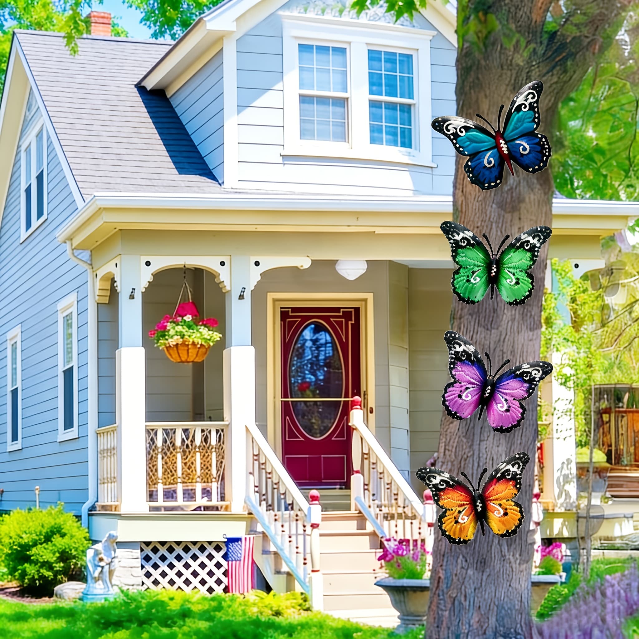 TEMU [2.5d] 4pcs Vibrant Metal Wall Art Decor - Colorful Iron Butterflies With Floral Accents For Garden, Patio, Balcony, Outdoor Fence - Perfect Valentine's Day Gift For , Decorations