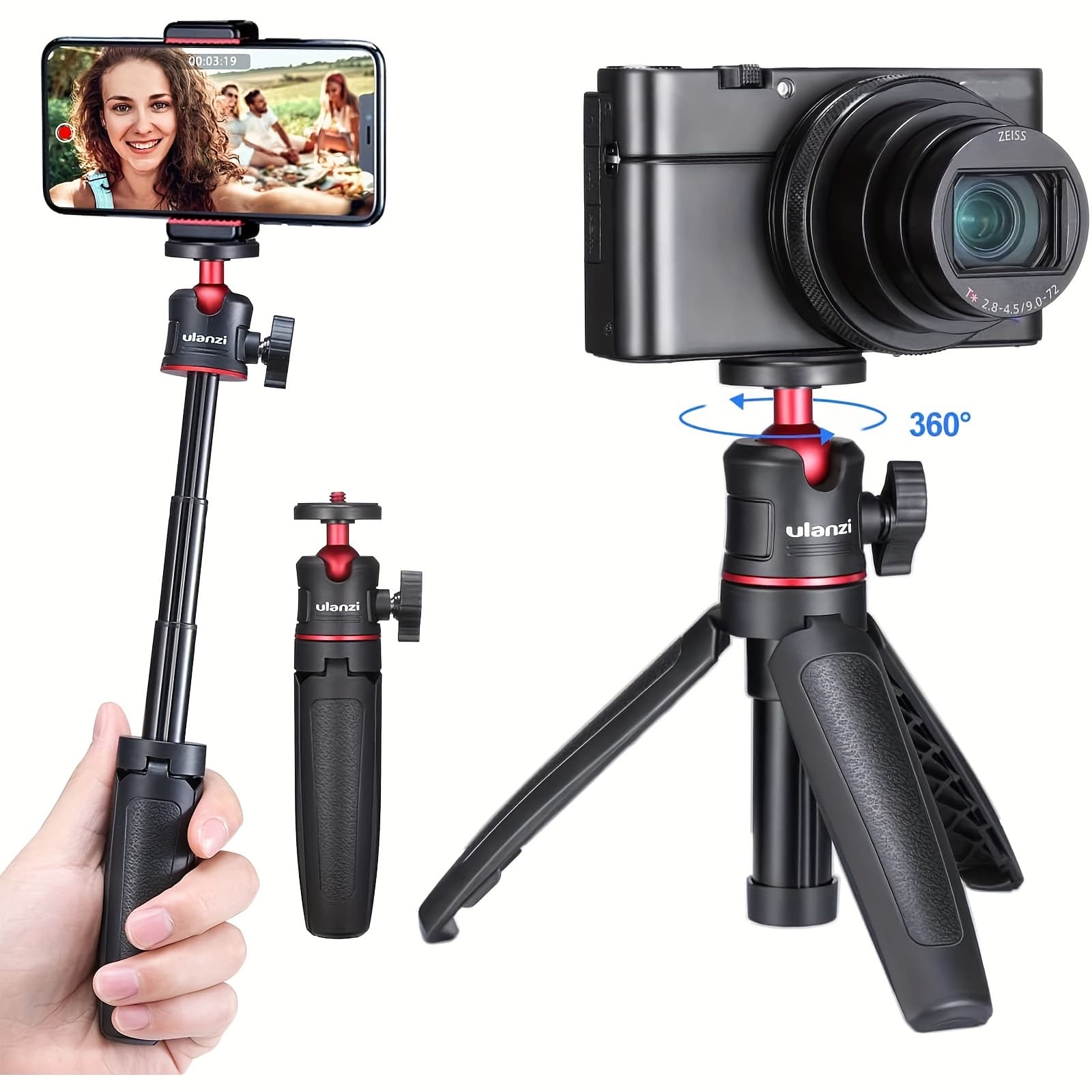 TEMU Ulanzi Mt-08 Extension Pole Tripod, Stick Tripod Stand Handle Grip For Webcam 11 Pro Max Smartphone G7x Zv-1 A6600 Cameras Vlogging
