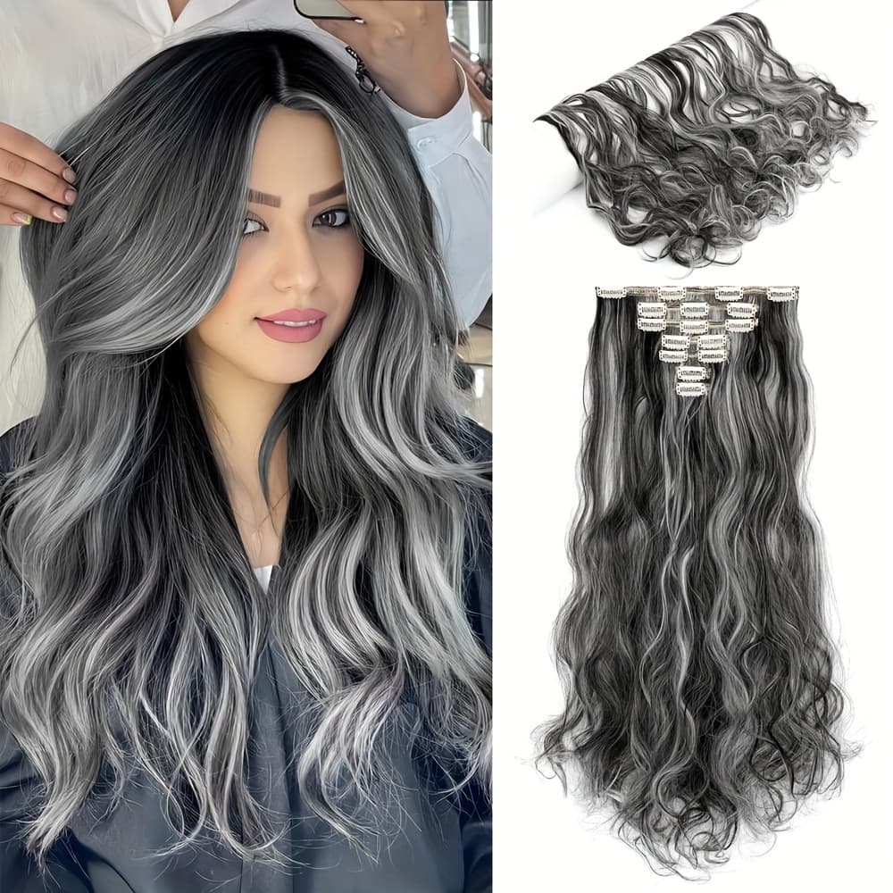TEMU 24-inch Hair Extension Pieces Wavy 7pcs Set Hair Clip Style Hair Extensions Synthetic Hair Pieces Suitable For Women To Wear Halloween