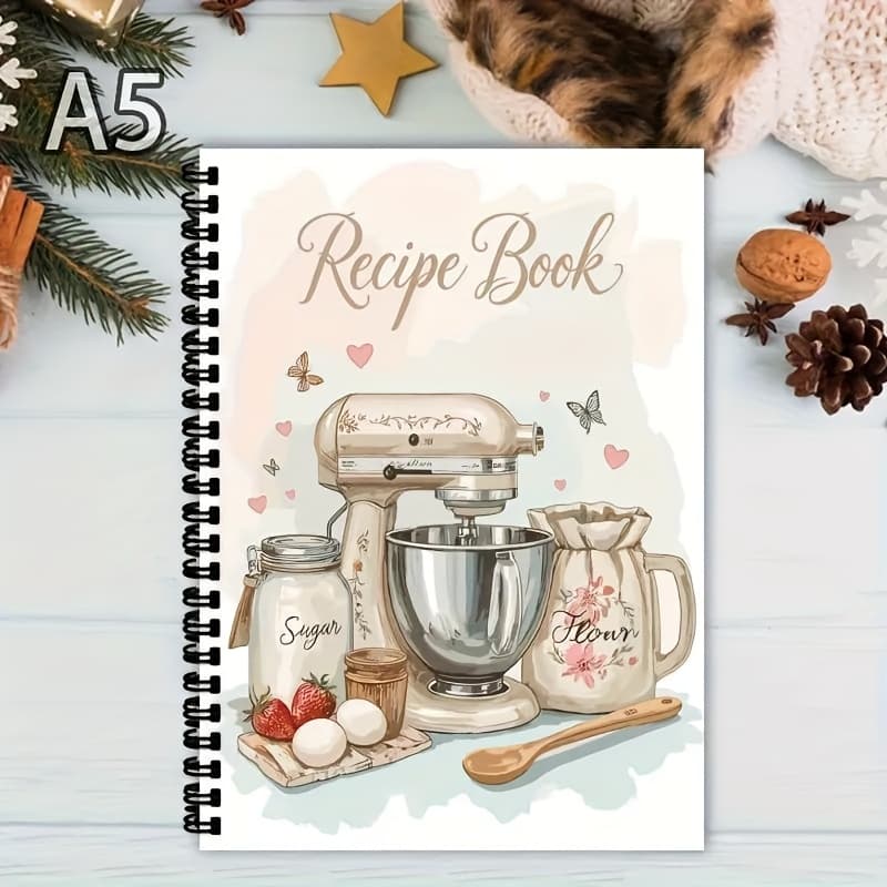 TEMU Retro Spiral Binding Kitchen Recipes - Recipe Organizer Blank Page Cooking Plan, Gift For And Baking Enthusiasts, Exquisite Handwriting, Colorful Illustrations, High-quality Paper Materials