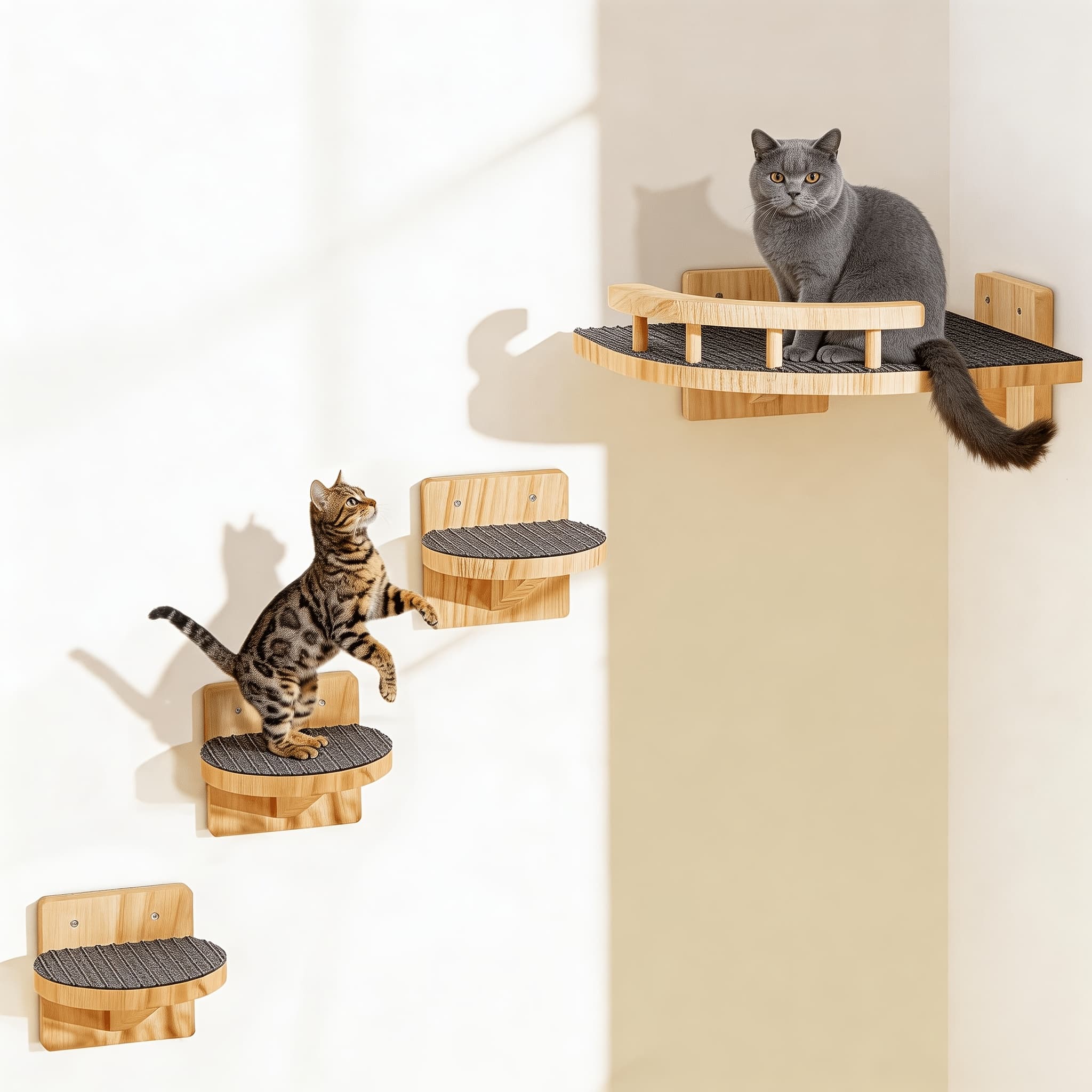 TEMU 4pcs/set Pine Wood Cat Wall Shelves With Climbing Ladders & Multi-level Cat Bed Hammock - Sturdy Suitable For Small Medium Large Cats, Kitten Tree For Climbing, Resting, And Modern Decor