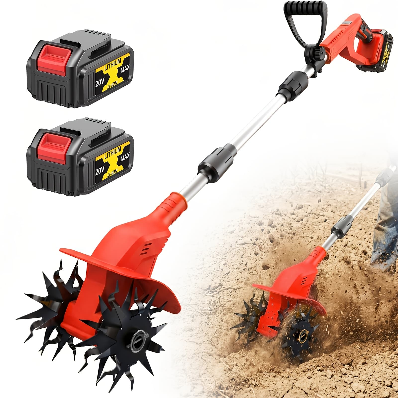 TEMU Cordless Electric Garden Cultivator For 18v Battery, 270rpm Mini With Steel , 8.6" Tilling Width, Safety Switch, Long For Lawn, Raised Bed And Soil