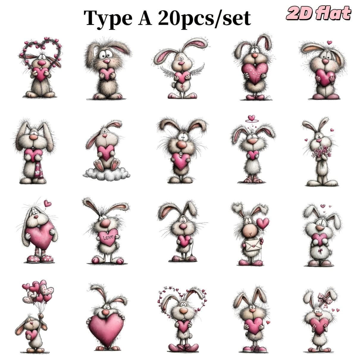 TEMU 20pcs/set Creative Retro Valentine's Day Rabbit Series Handmade High Quality Sticker Decoration/2d Flat, 2d Flat