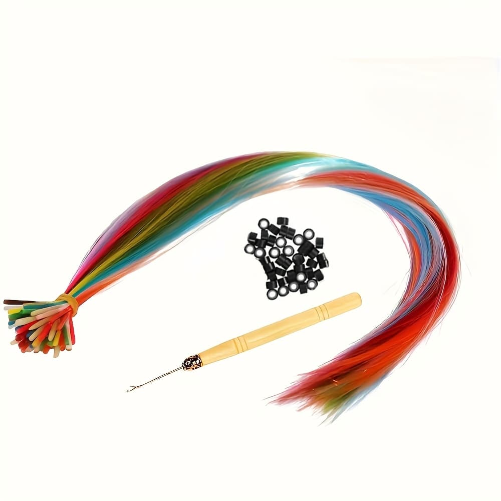 TEMU 50pcs Of Synthetic Stick Highlight Hair Strands For Christmas, Featuring Colorful Long Straight Hair Extensions