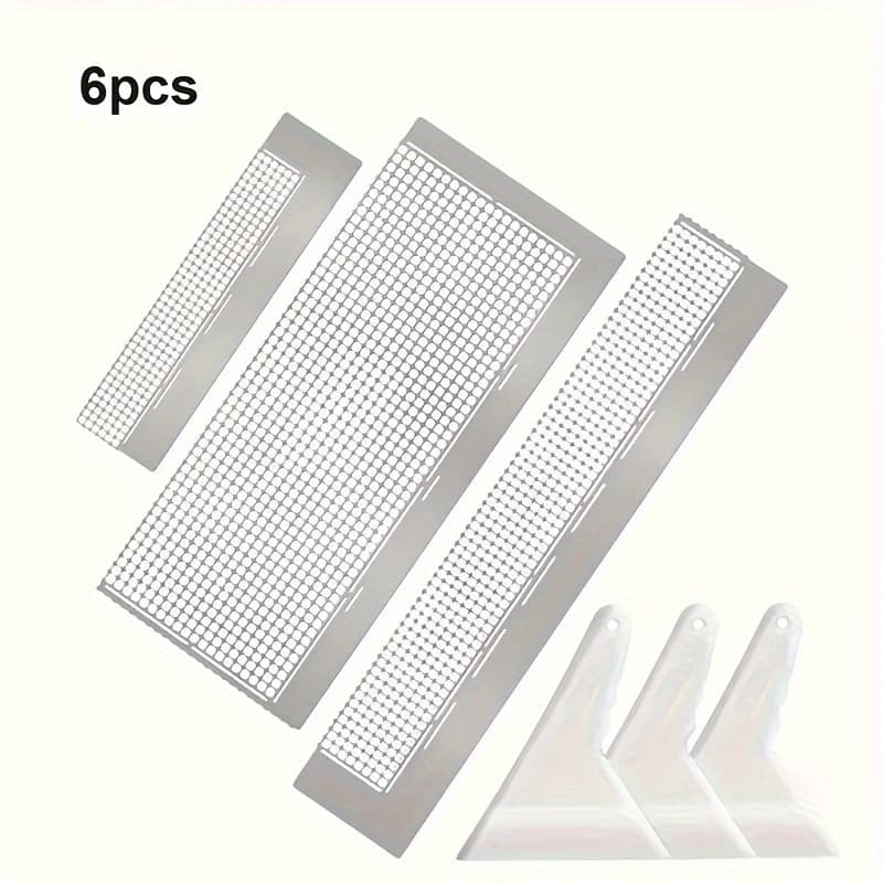 TEMU 6pcs Diamond Painting Ruler Stainless Steel Diamond Mesh Ruler 5d Diamond Ruler Tool With 1020, 240 And 520 Blank Grids With Holder Tool For Full And Partial Drill Bits, Diy Craft Grid Guide Kit