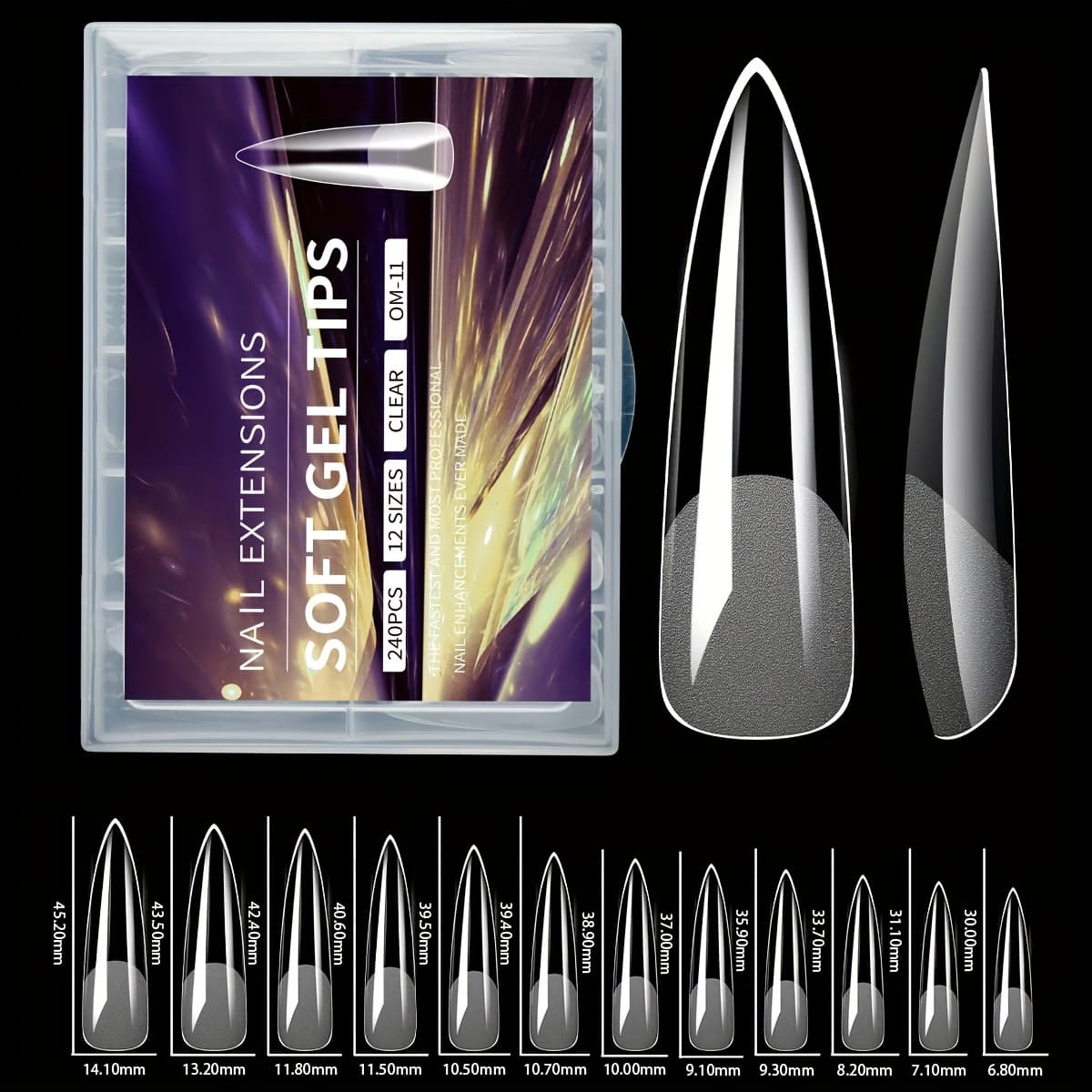 TEMU 240pcs Xxl Extra Long Soft Gel Nail Tips, 4 Shapes , Full & Half Cover 2-in-1 Semi Matte False Nail Tips For Diy Manicure
