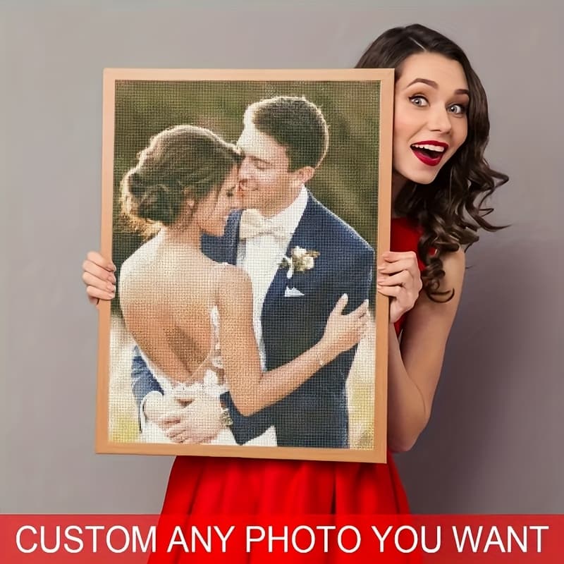 TEMU Customized 5d Diamond Painting Kit - Personalized Photo Art With Diamonds, Canvas Material, Perfect For Home Wall Decor And Valentine's Day Gift