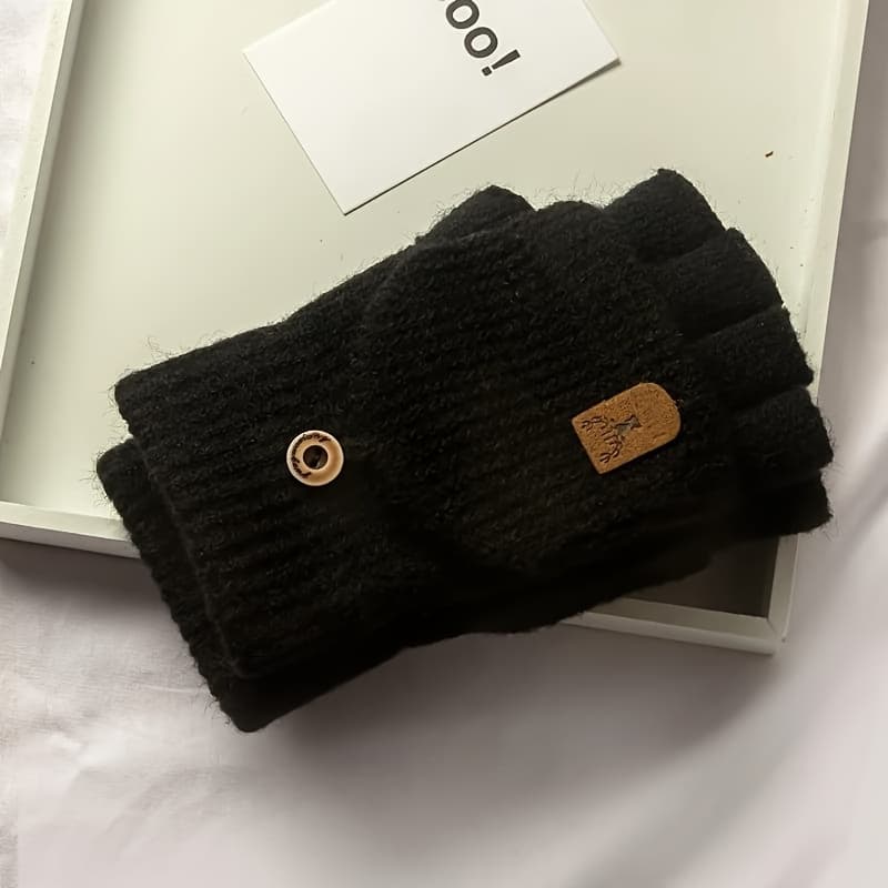 TEMU 1pc 1pcs Men's Winter Gloves - Thick Warm Acrylic Half-finger Flip Knit Gloves With Button Closure, Minimalist Suitable For Outdoor Skiing, Snowboarding, Ice Skating & Weather Activities