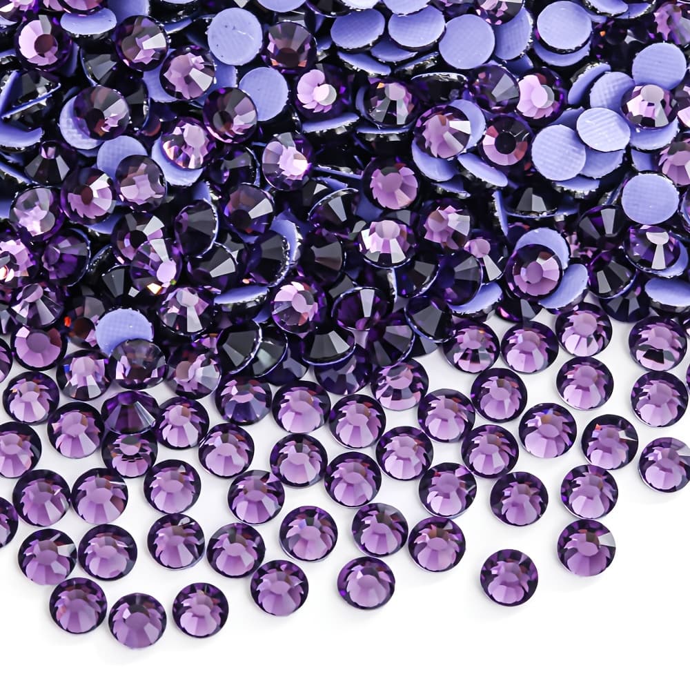 TEMU Hotfix Purple Glass Rhinestones, Round Heat-fixed Flat-back Crystals, For Craft Accessories, For Hats, Dance Costumes, Diy, Creative