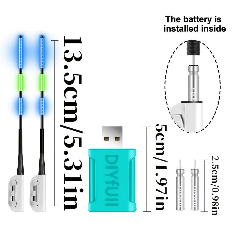 TEMU 5pcs Set (2 Rod Tip Lights + 2 Rechargeable Batteries + 1 Charger)fishing Indicatorfishing Bite Indicator Lightcolor When Fish Bitessea Fishing Rod Tip Lightsuitable For Day And Night Use