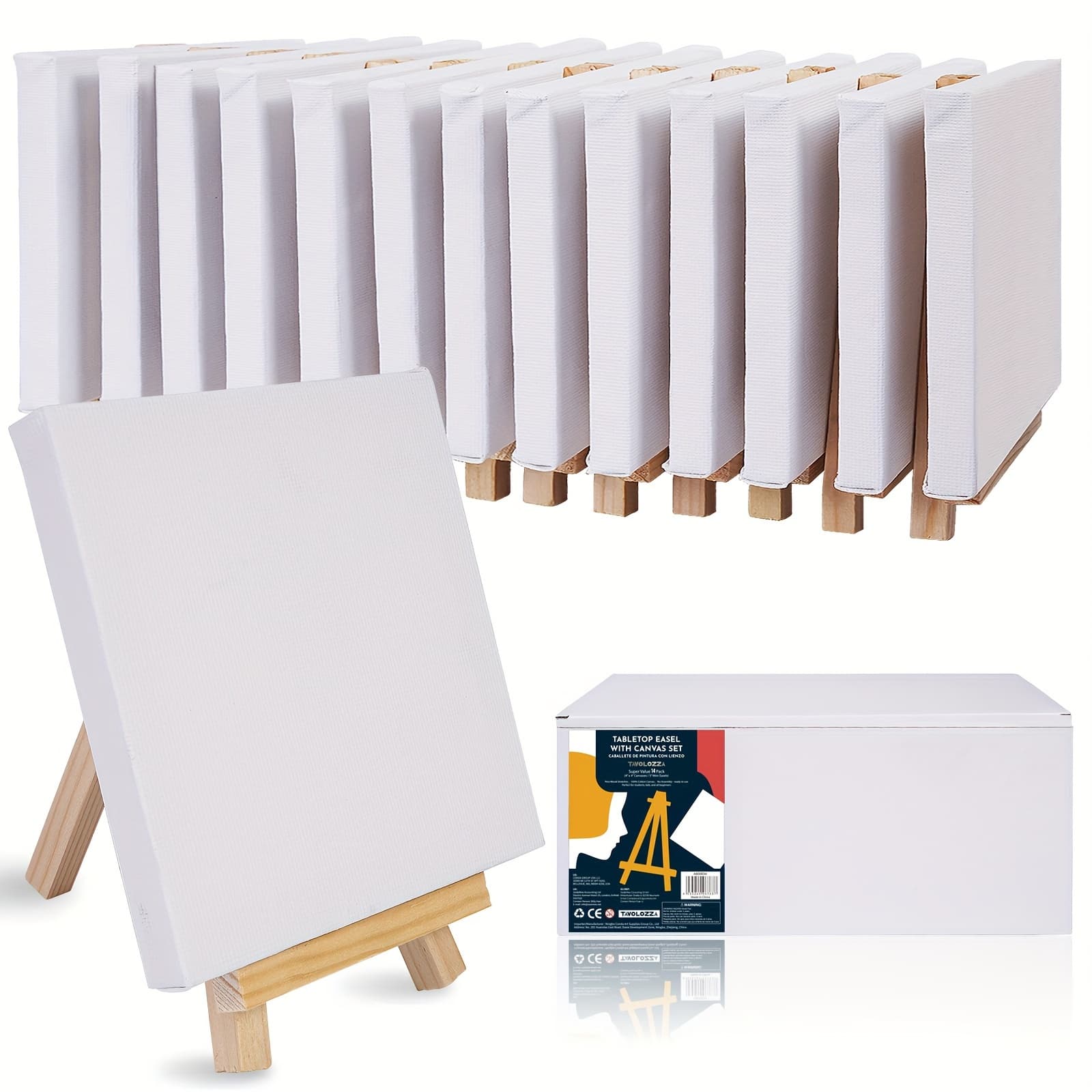TEMU 14pcs Supplies Bundle: 4x4 Inch Canvas Boards & 5 Inch Easels For Adults - Bulk Painting Kits, Small Stretched Canvas Set (ideal For Home Decor & Party Favors)