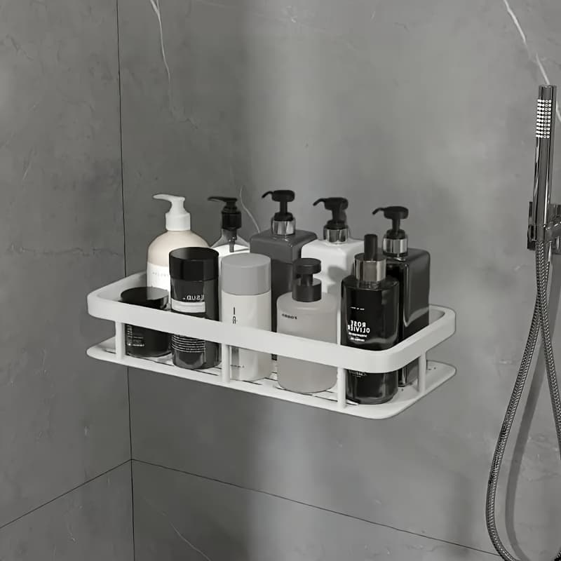 TEMU 1pc Space-saving Wall-mounted Storage Rack, Suitable For Bathroom And Kitchen - Durable Plastic Shampoo, Shower Gel & Accessories Organizer, Perfect Gift , Ideal For Thanksgiving