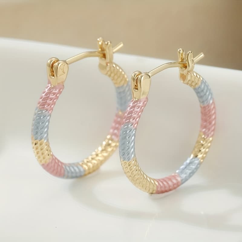 TEMU 3tones Hoop Earrings Thick - For Her - White, Yellow And Rose Golden