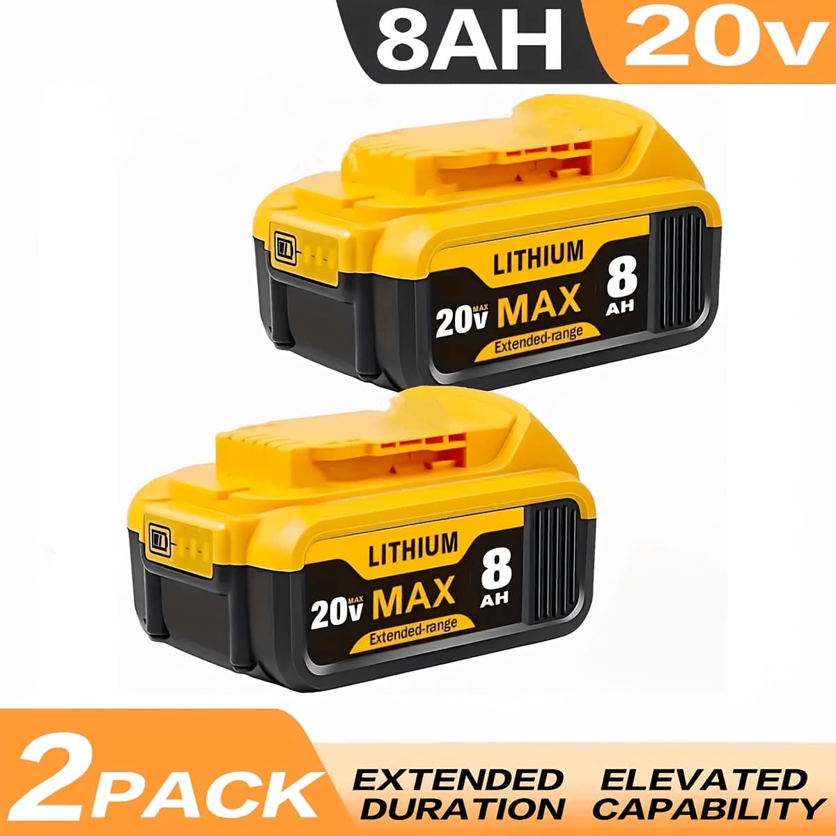 TEMU 2pack 20v 8.0ah Replacement Battery For 20v (dcb201, Dcb200, Dcb204, Dcb206, Dcb203) - For 2