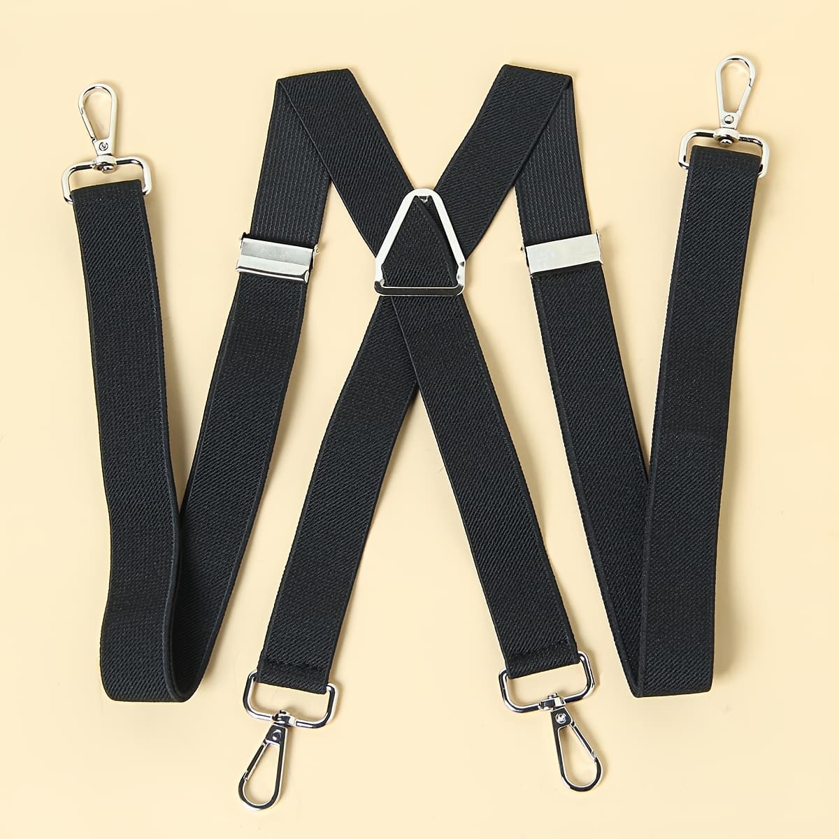 TEMU 1pc Men's 4-hook Suspender Solid Color Elastic Adjustable Length X-style