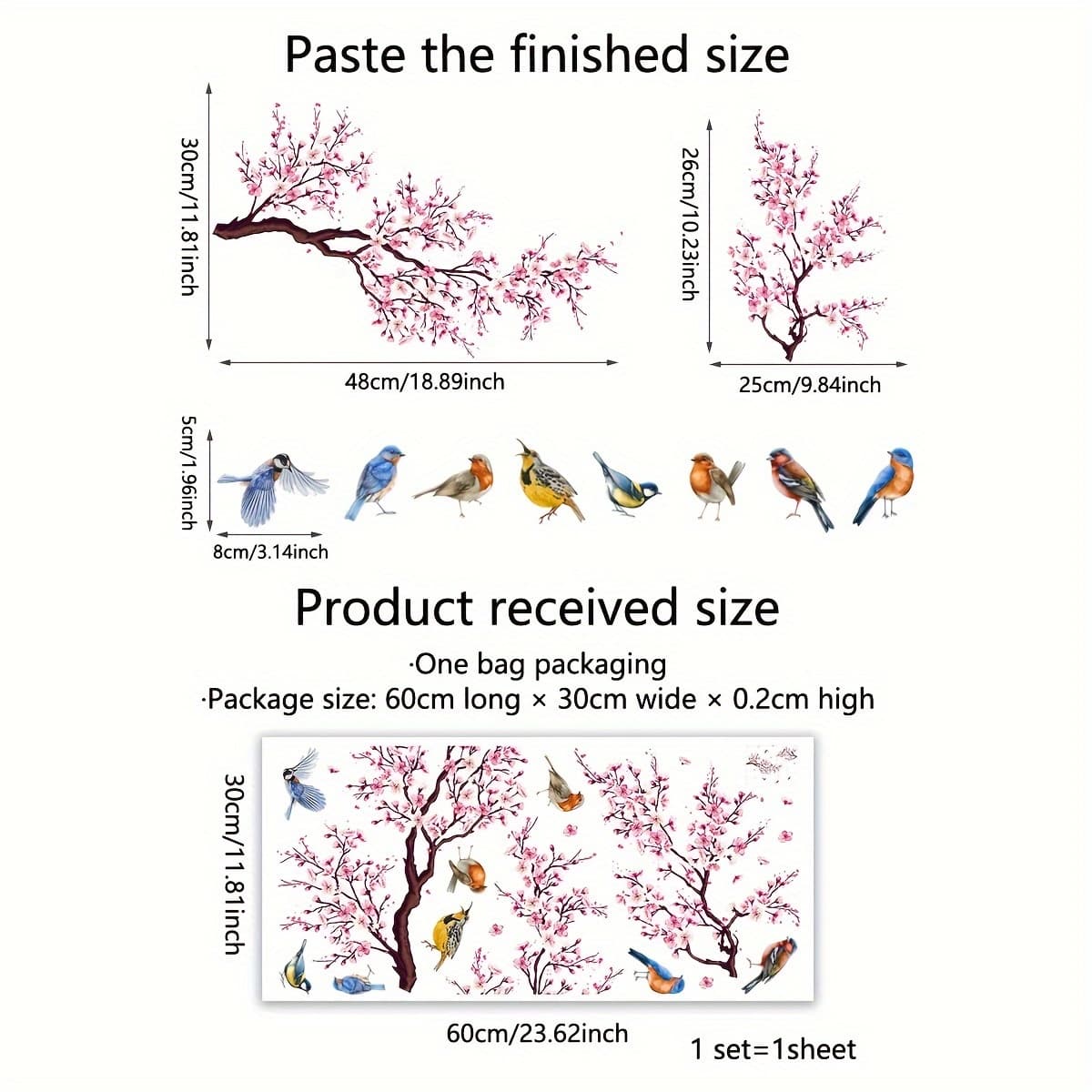 TEMU A Pink Floral Bird Double-sided Printed Static Cling Window Decal For Display