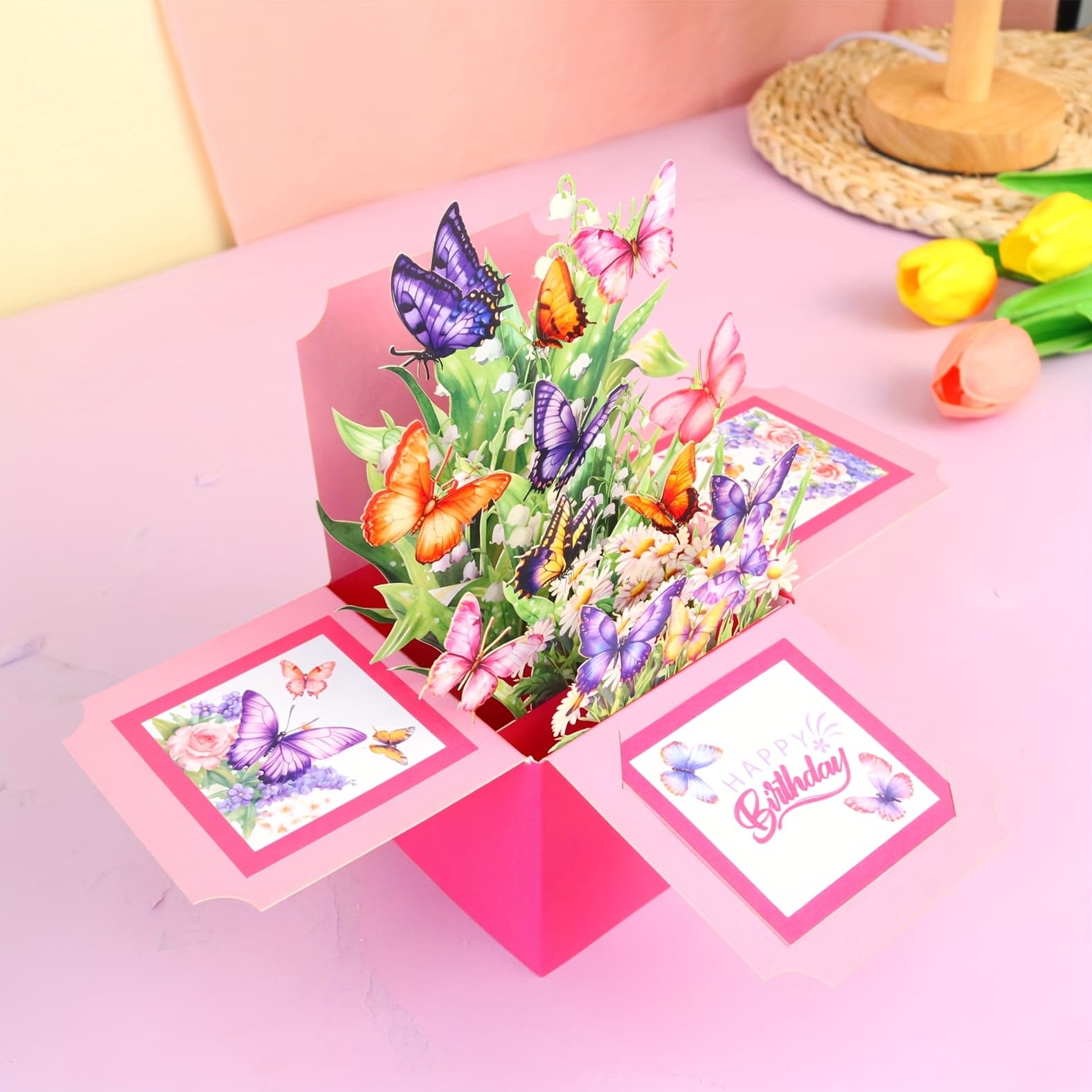 TEMU 1pc 3d Pop-up Butterflies Pop Up Card, Happy Birthday Happy Invitation Card For Mom, , Wife, Holiday Occasion, Home Decor, Party Favor
