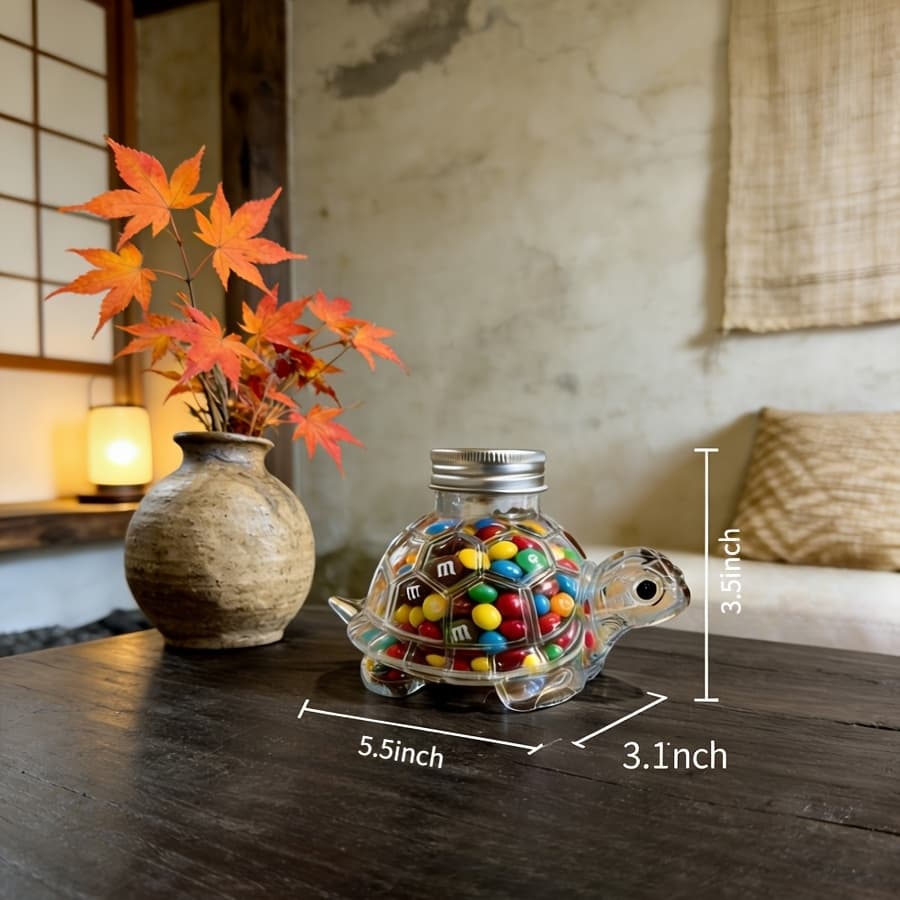 TEMU Glass Jar For Turtle-shaped Candies, A Reusable Cookie Container With A Sealed Lid, Perfect For Pet Treats And A Addition To Any Kitchen For Animal Enthusiasts (5in*3in*3in)
