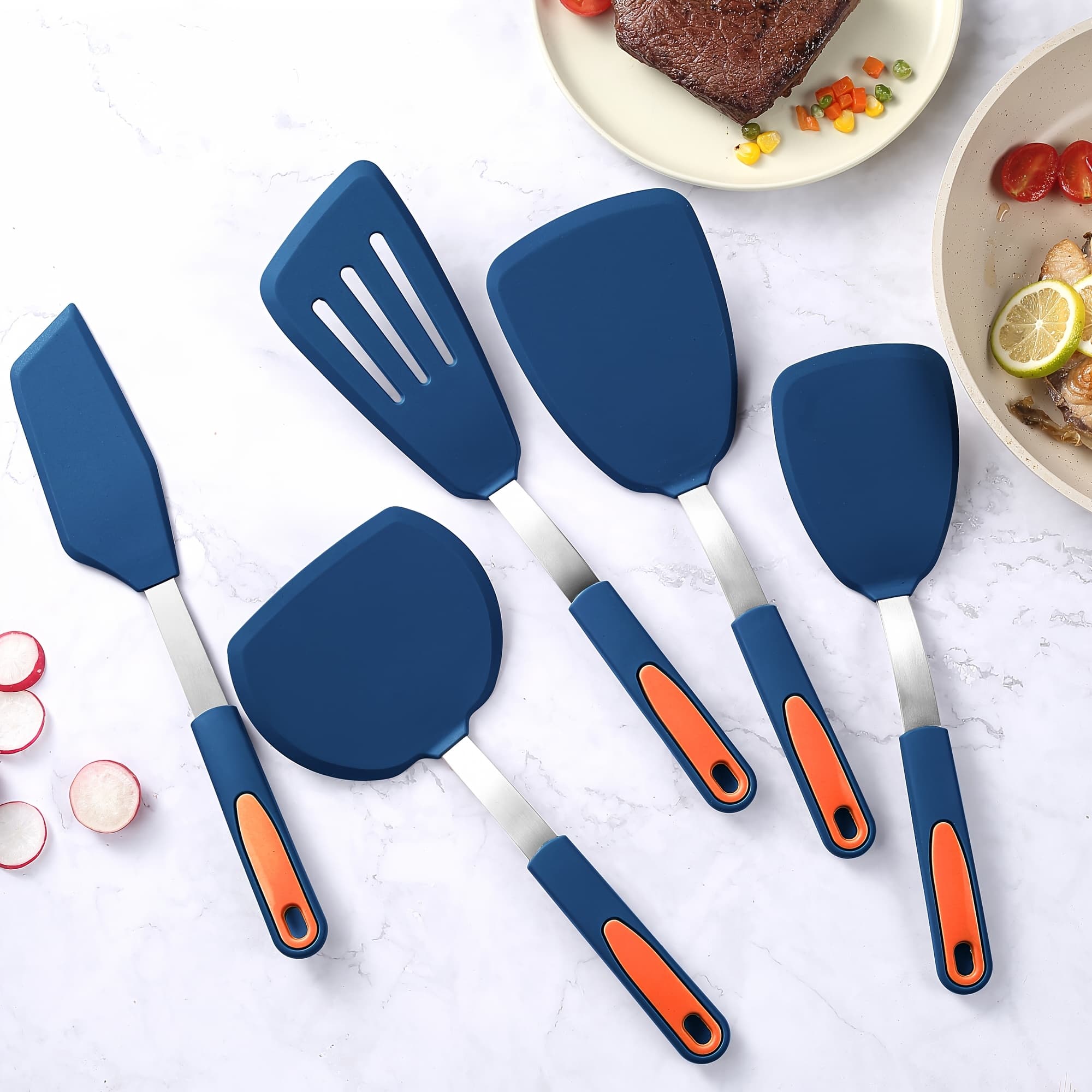 TEMU 5pcs Silicone Spatula Set, Bpa Free Silicone Turners, Heat-resistant Cooking Utensils, Flip Turner For Fish, Egg, Pancake, Healthy Cooking Tools