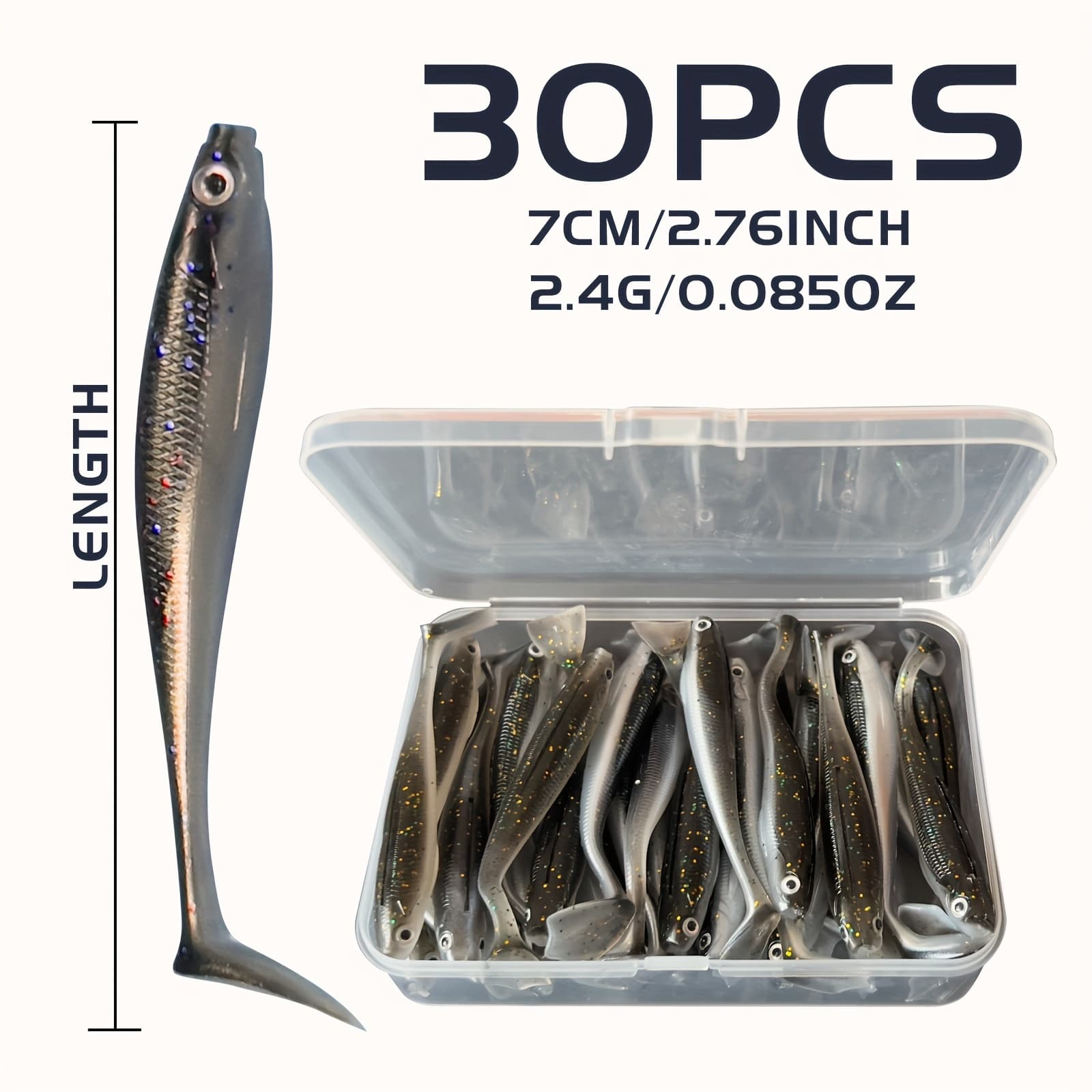 TEMU 7cm 10/18/30pcs Soft Fishing Baits, Jigging Fishing Lures, Artificial Swimbaits For Carp Fishing Lures, Top Water Fishing Lures For Father Gift