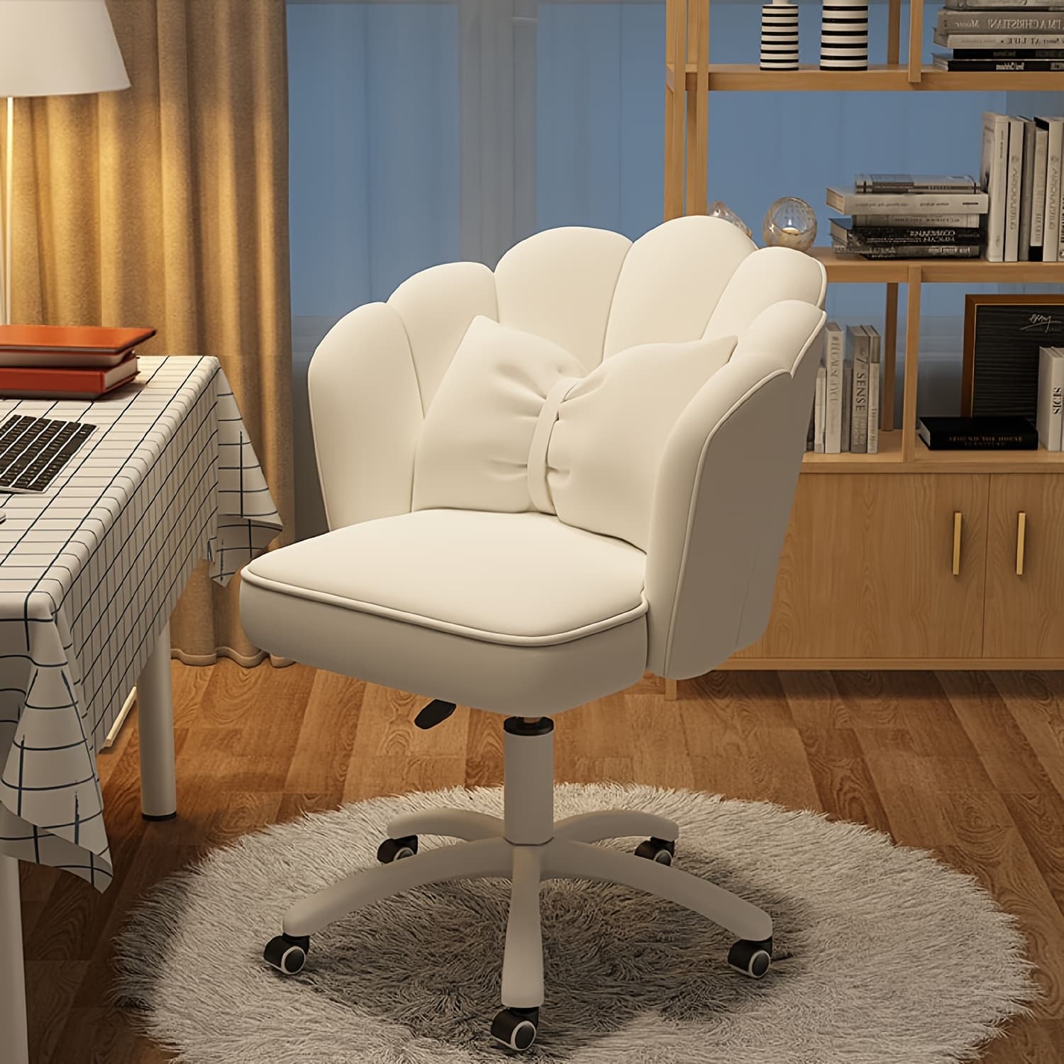 TEMU Adorable Petal-shaped Office Chair, Contemporary Fabric Chairs For Home, Adjustable Height Makeup And Computer Chairs