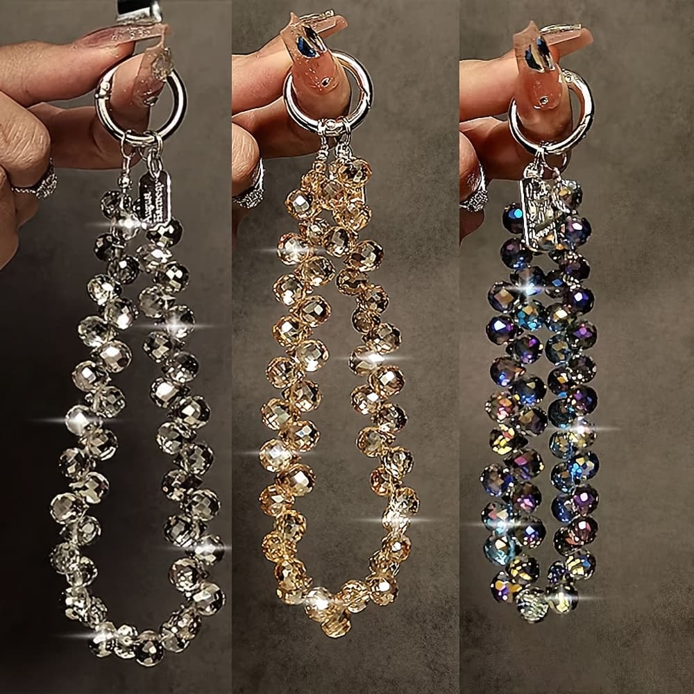 TEMU A Set Of 3 Luxurious And Elegant Crystal Bead Phone Straps, Featuring A Long Chain For Wrist Or Handbag Attachment, Perfect For Daily Commutes, Vacations, And . An Ideal Gift For