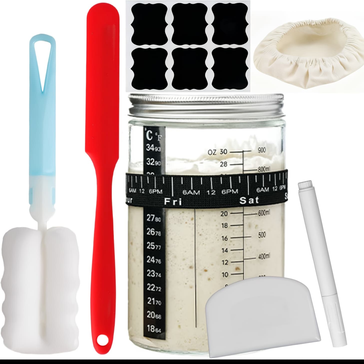 TEMU 900ml Yeast Starter Kit For Beginners - Jar For Cheese Dough Starter Includes Extra Thermometer Strip - The Dough Bread Starter Kit For Beginners To