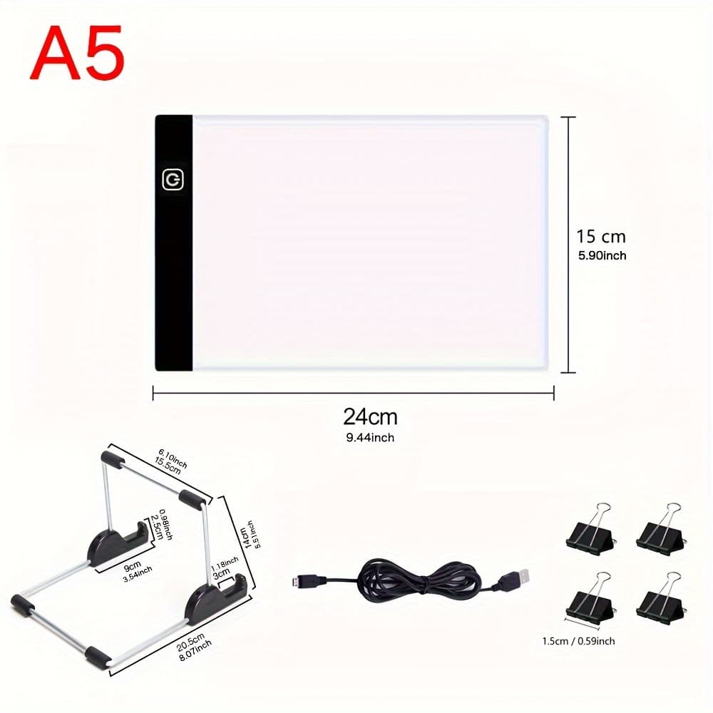 TEMU A5, Large A4 Led Light Pad For Diamond Painting, Adjustable Brightness Light Box For Tattoo Drawing, Streaming, Sketching, Animation, Stenciling, With Removable Stand And Diamond Painting Tools