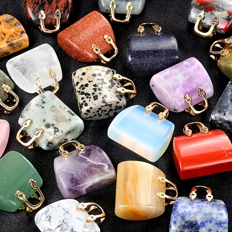 TEMU 10pcs Multicolor Natural Stone Handbag Charm Set - & Gemstone Pendants For Jewelry Making, Necklace Crafting Supplies