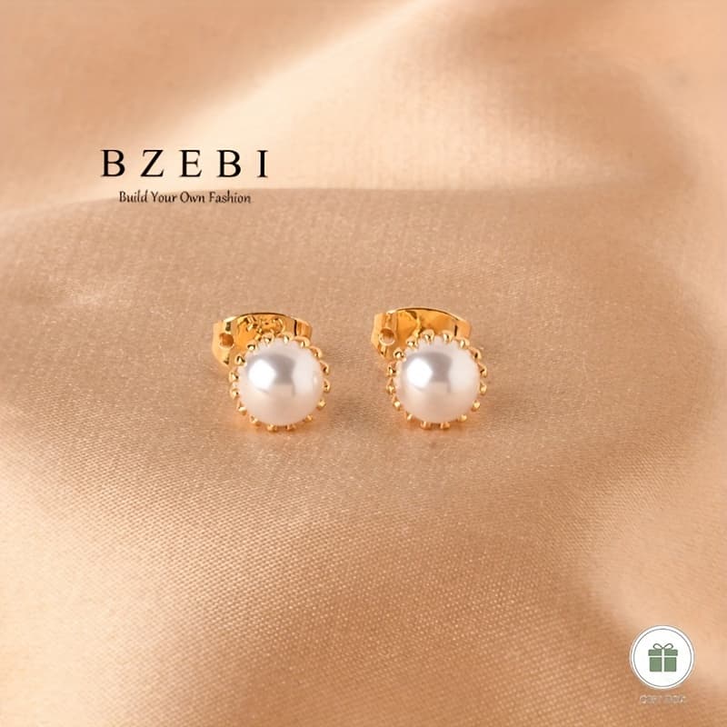 TEMU Elegant 18k Golden Plated Stud Earrings - Hypoallergenic, Perfect For Daily Wear & Gifts With Gift Box - Ideal For , Valentine's, Christmas