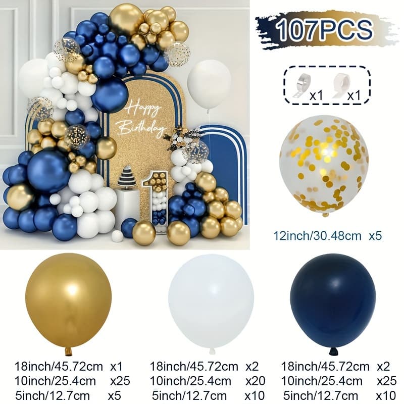 TEMU 107pcs, Navy Blue Balloon Arch Kit, Vintage Blue Metal Golden And Metallic Confetti Balloons, For Graduation Decorations Class Of 25, Birthday, Anniversary, Party Decoration Supplies