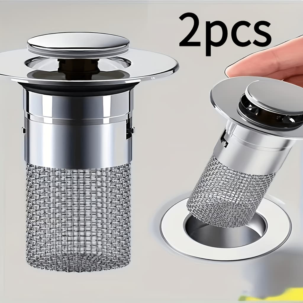 TEMU 2pcs Sink Drain Stainless Steel Filter, Pop Up Sink Drain Filter With Removable Stainless Steel Filter Basket Hair Trap, Bathroom Sink Drain Plug, Replacement Bathroom Sink Plug
