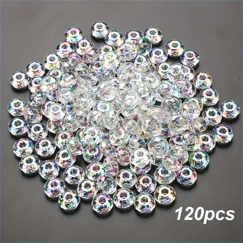 TEMU 120pcs 14mm Ab Color-plated High-gloss Large Hole Loose Spacer Beads, Acrylic Transparent Flat Wheel Beads For Jewelry Making Diy Bracelet Necklace