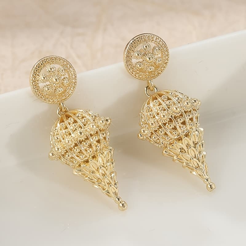 TEMU Women's Vintagefiligree Drop Earrings - Kc Statement Dangle Drops, Elegant Boho Party Jewelry For Weddings, Formal Events - Luxury Earrings, Wedding Accessories, Intricate Detailing,