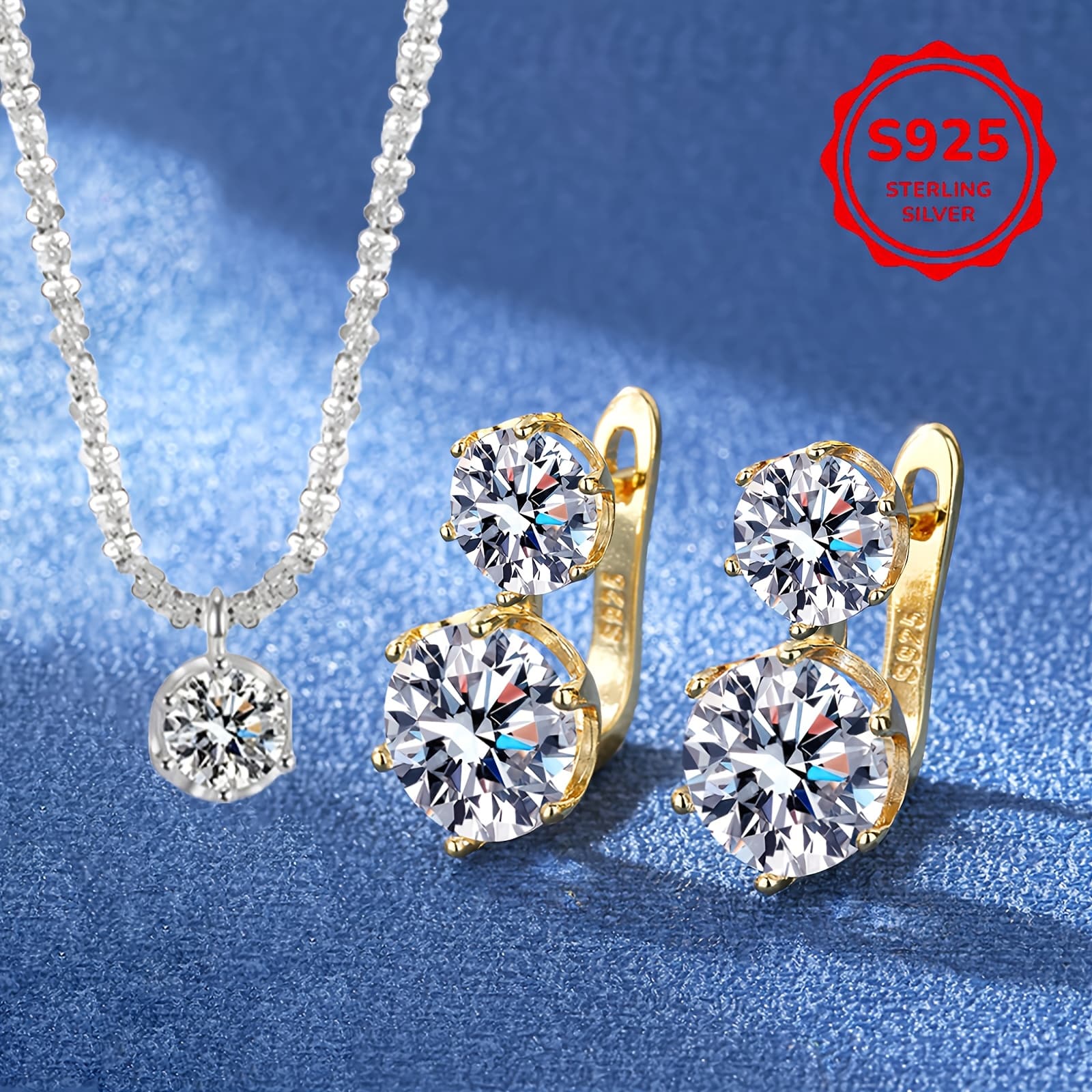 TEMU A Total Of 2pcs Of 925 Silver , 1 Carat Moissanite Stud Earrings Luxury, + Plus A Pendant Necklace Perfect For Weddings, Commitments And - , Christmas A Gift For Her On Valentine's Day