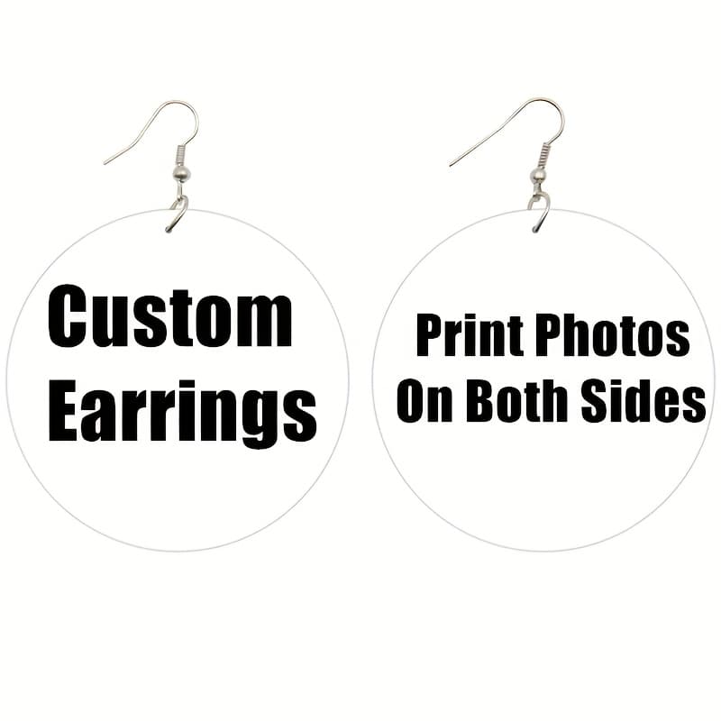 TEMU Handmade Customized Wooden Drop Earrings Photos Names Personalized Print Women Loops Pendant Multi-sizes Dangle Jewelry Memorial Birthday Gifts